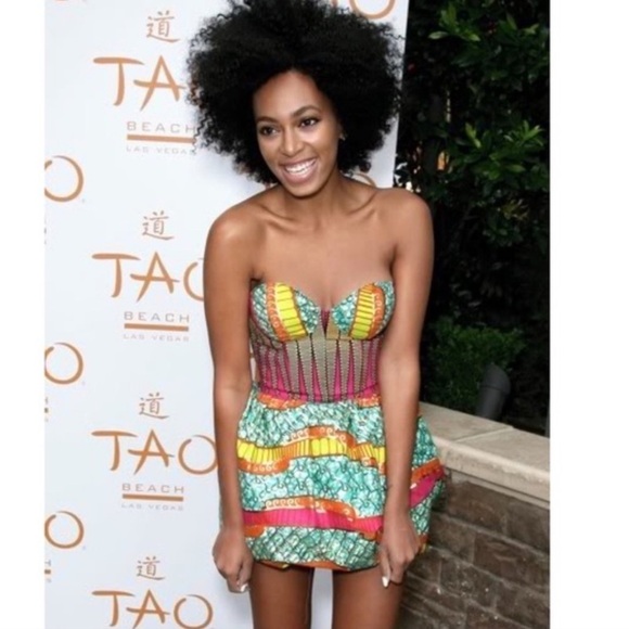 Boxing Kitten Tam Tam Strapless Peplum Vibrant Geometric Print Mini Dress sz 4 - Picture 10 of 11